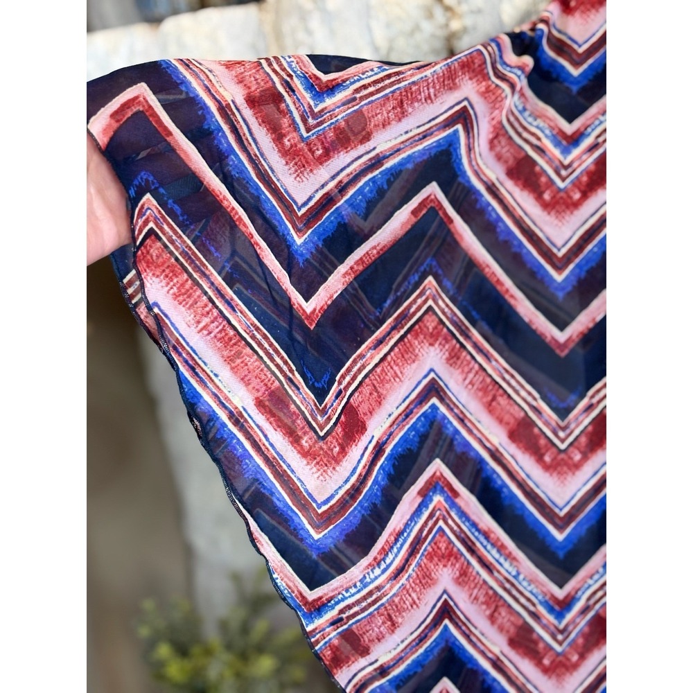 Sara Michelle Womens 3X Chevron Handkerchief Overlay Blouse Burgundy Pink Blue - Picture 8 of 9